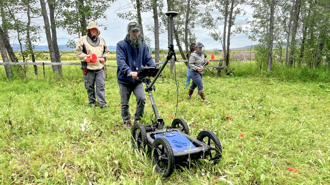 Anahma Shannon of Kawerak, Inc./Provided Thomas Urban, research scientist in the College of Arts and Sciences, uses ground-penetrating radar to search for communal graves at Pilgrim Hot Springs in Alaska, in collaboration with employees of the National Park Service and Kawerak, Inc.