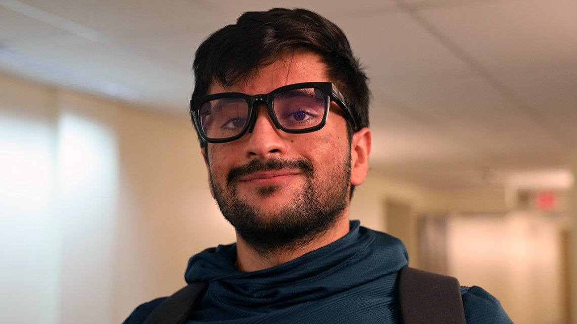 A color photo of Nirbhay Narang ’25 has created smart glasses that use AI to provide transcriptions of conversations in real time.