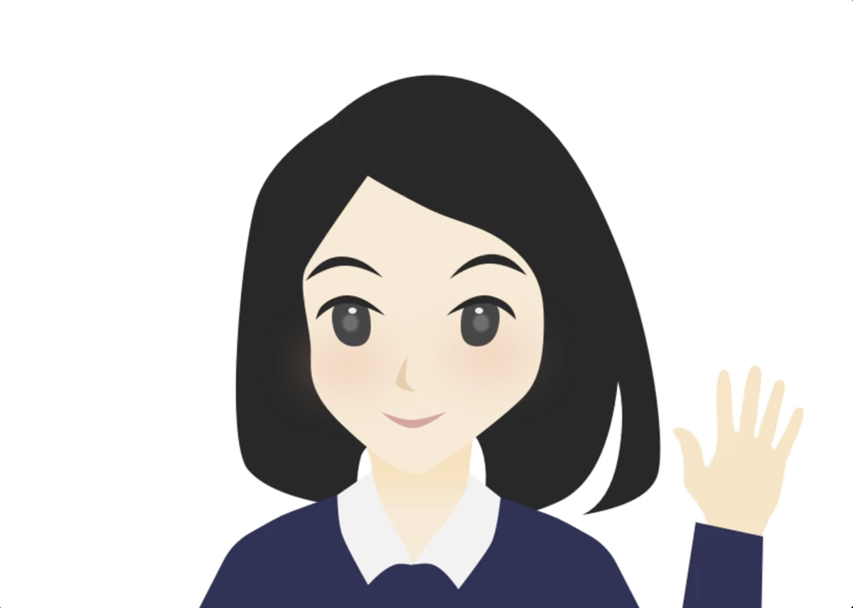 A female avatar waiving her hand