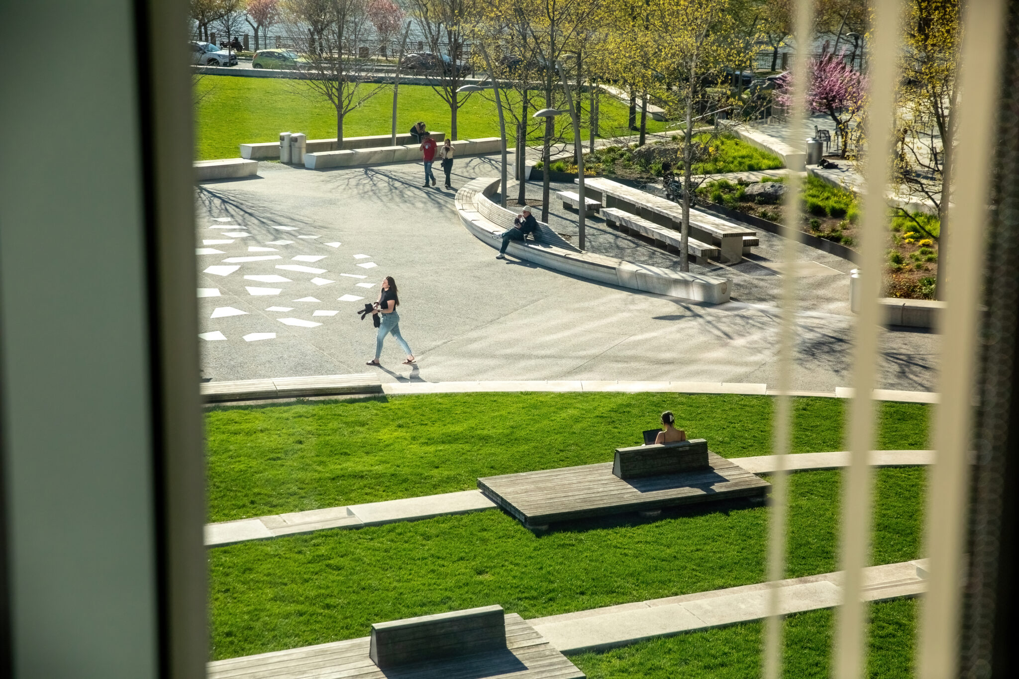 A color photo looking out into the Cornell Tech campus