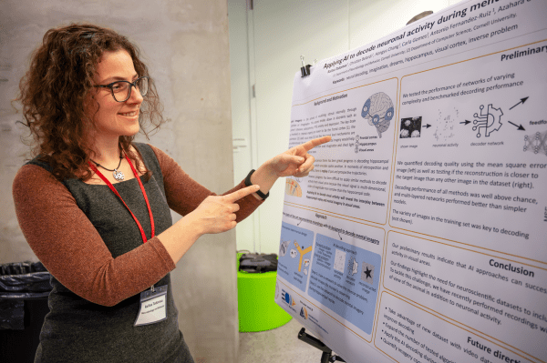 Ralitsa Todorova, a fellow in the Eric and Wendy Schmidt AI in Science Postdoctoral program, presents her poster on decoding neuronal activity during the AI for Science year-end showcase.