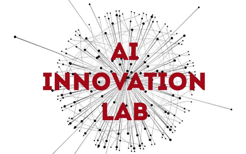 A graphic with the text AI Innovation Lab in red