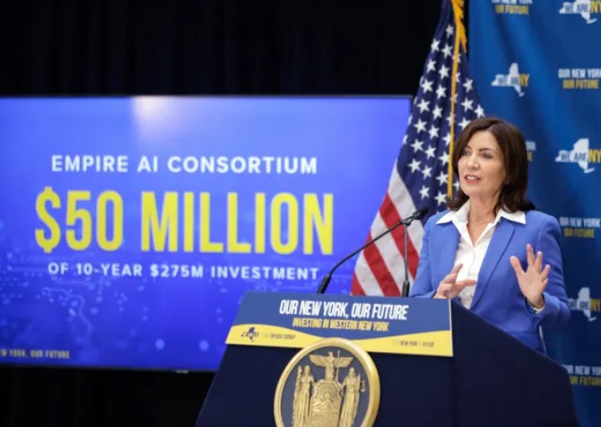 Governor Hochul talking at podium