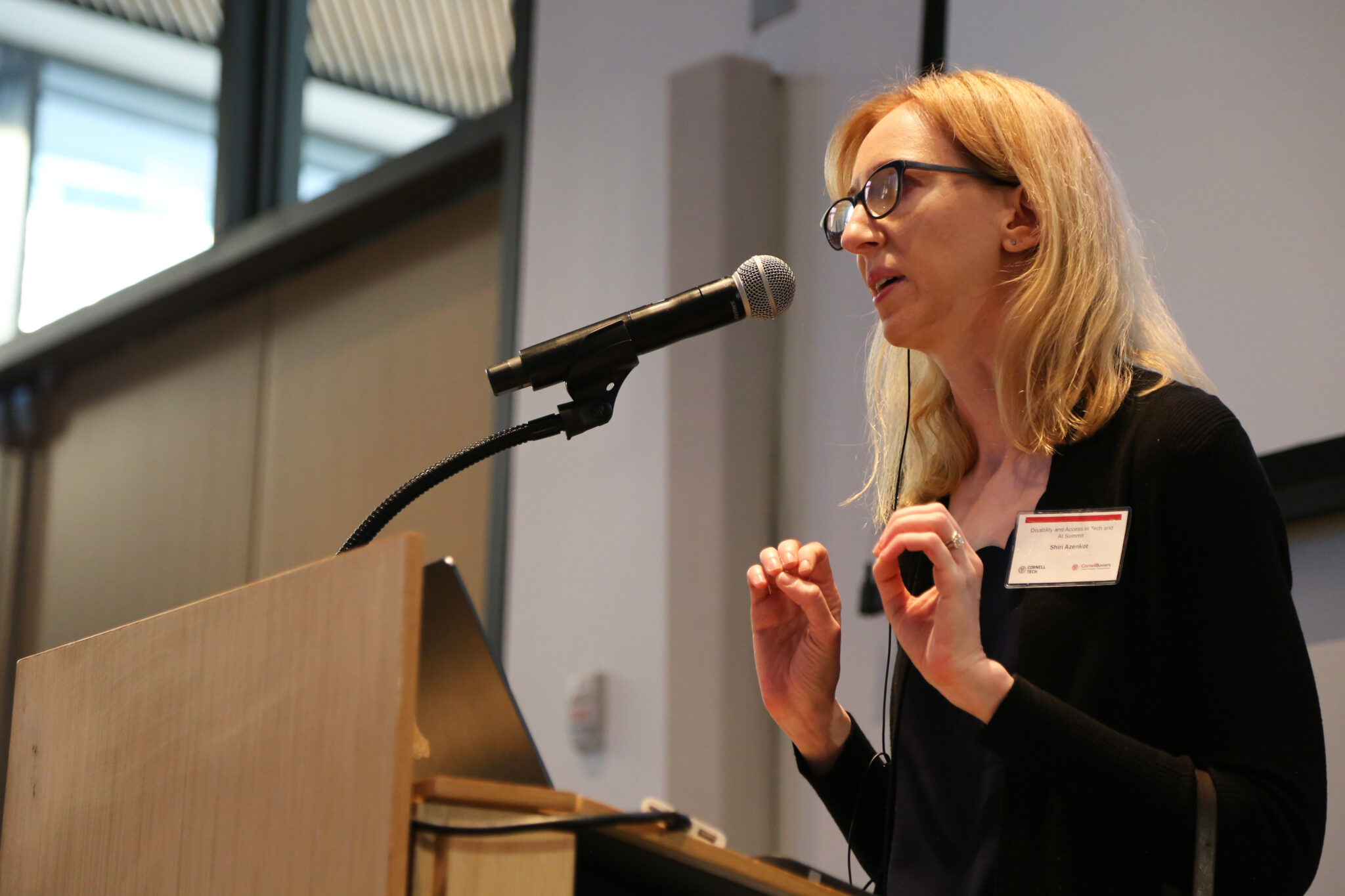 Associate professor Shiri Azenkot delivering opening keynote at the Disability and Access in Tech and AI Summit.