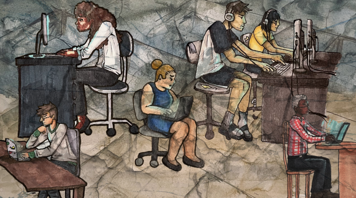 AI artist rendering of people in the office