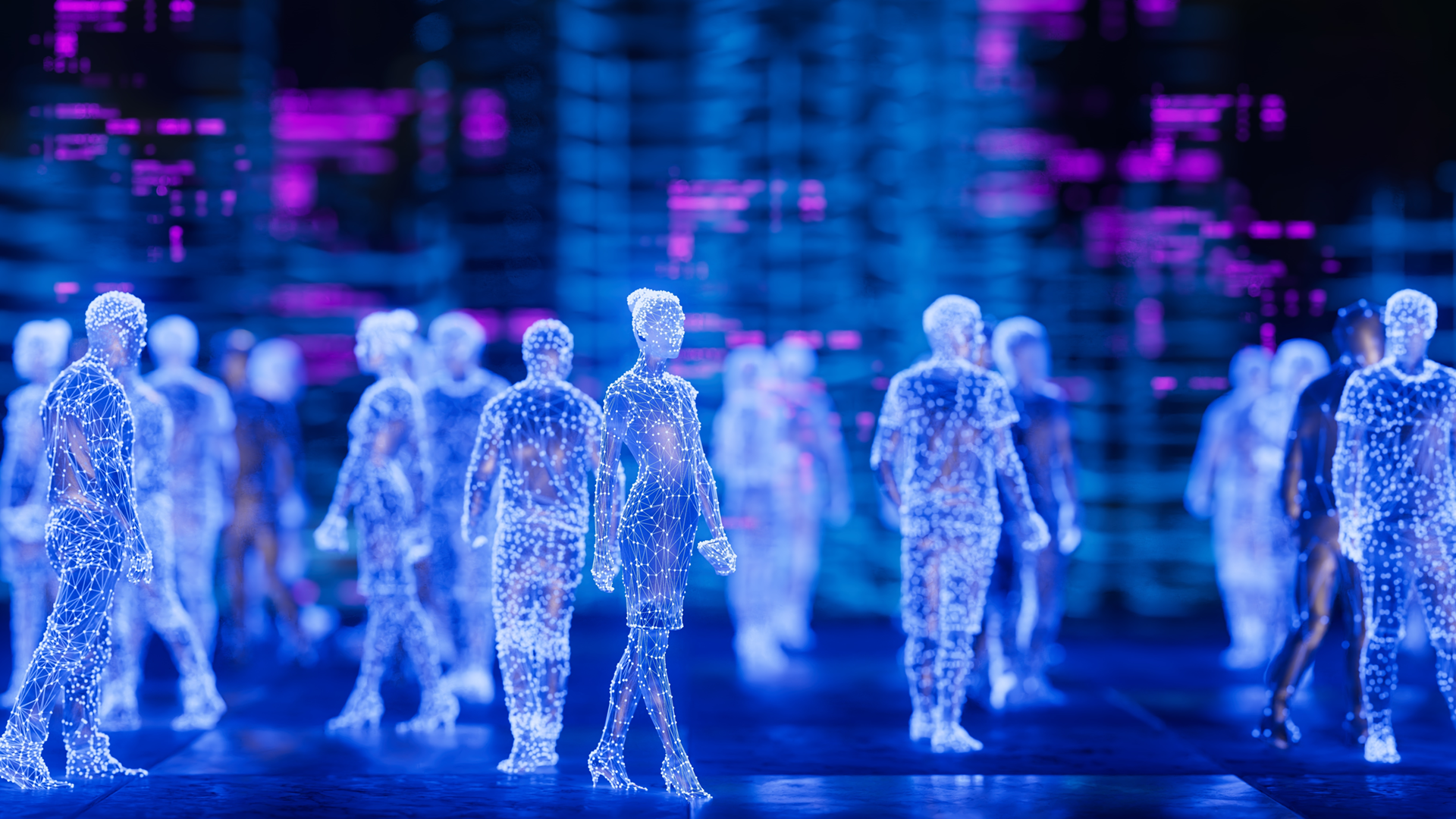 Credit: Shutterstock Alt: an graphic illustration showing virtual reality avatars in augmented reality